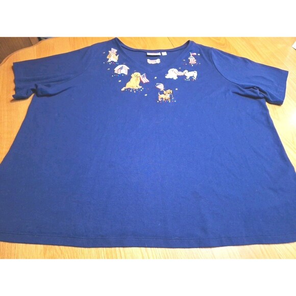 QUACKER FACTORY Embroidered Dog Lover Jersey Tunic Royal Blue Jeweled Sz 3X - Picture 6 of 16